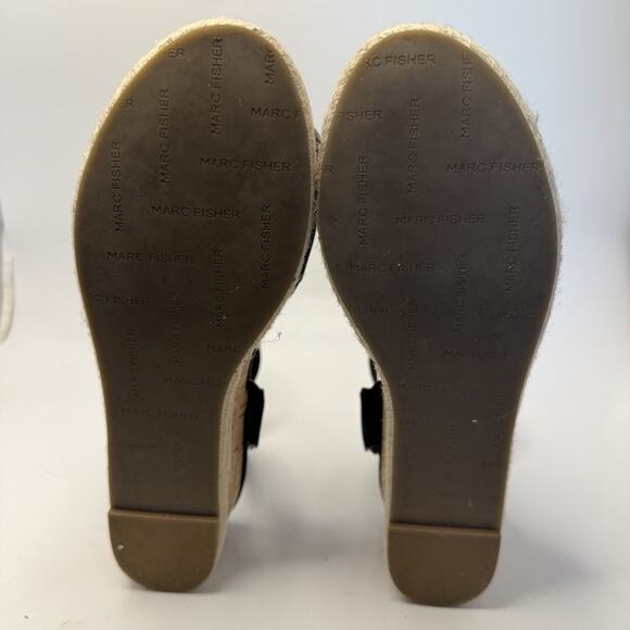 Marc Fisher Faithful Faitful Wedge Espadrilles Sandals Black Suede Leather 8 M - Picture 9 of 11